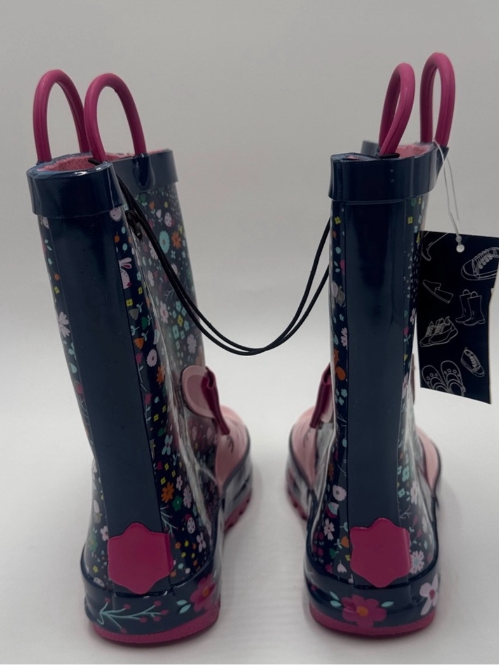 Girls Floral Bunny Rain Boots - Pink & Navy - Picture 2 of 9
